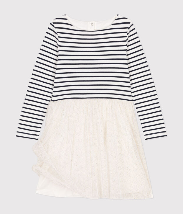 Abito in tubique e tulle bambina bianco/multicolore