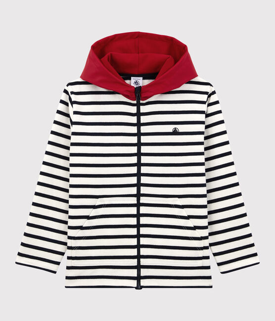 Felpa in cotone con cappuccio bambina/bambino bianco MARSHMALLOW/blu SMOKING