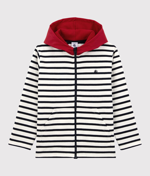 Felpa in cotone con cappuccio bambina/bambino bianco/blu