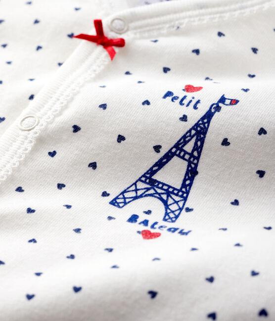 Tutina pigiama Parigi bebè femmina in cotone bianco MARSHMALLOW/blu MEDIEVAL