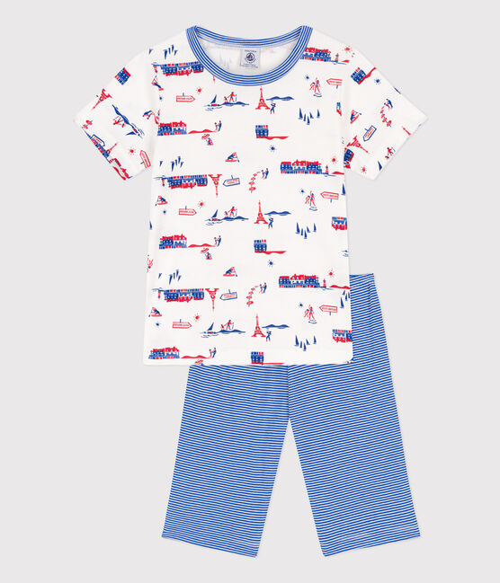 Pigiama corto famntasia Parigi bambino in cotone bianco MARSHMALLOW/bianco MULTICO