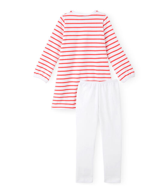 Chemise de nuit fille à rayure marinière et son legging bianco ECUME/rosso CARMEN