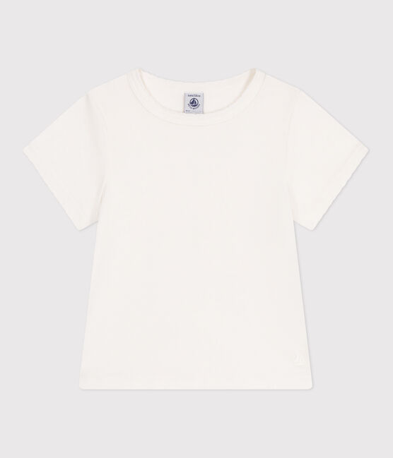 T-shirt a maniche corte in cotone tinta unita bambina bianco MARSHMALLOW