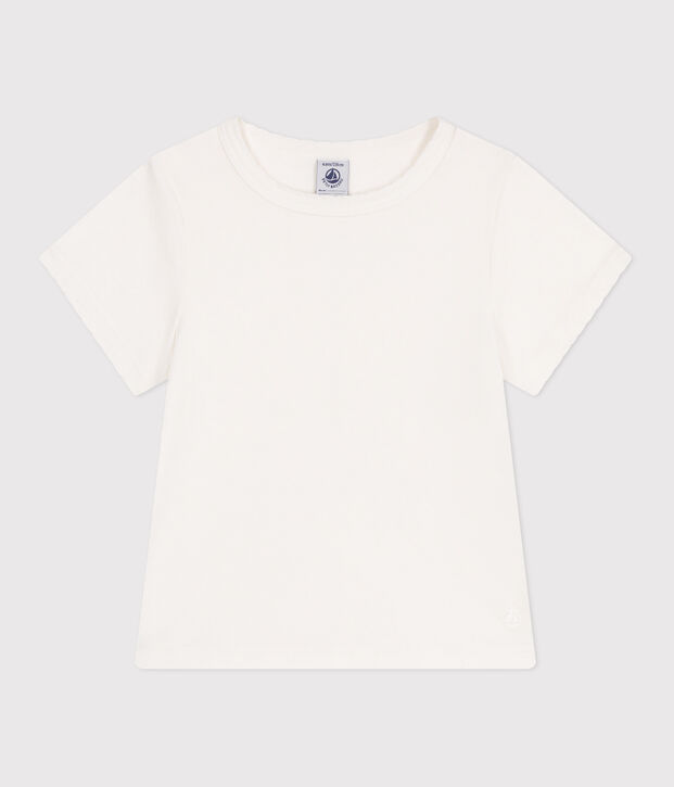 T-shirt a maniche corte in cotone tinta unita bambina bianco
