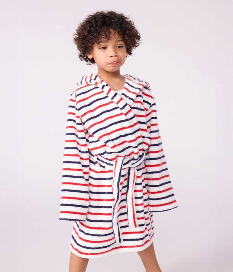 Accappatoio bambino in spugna di cotone a righe bianco/multicolore