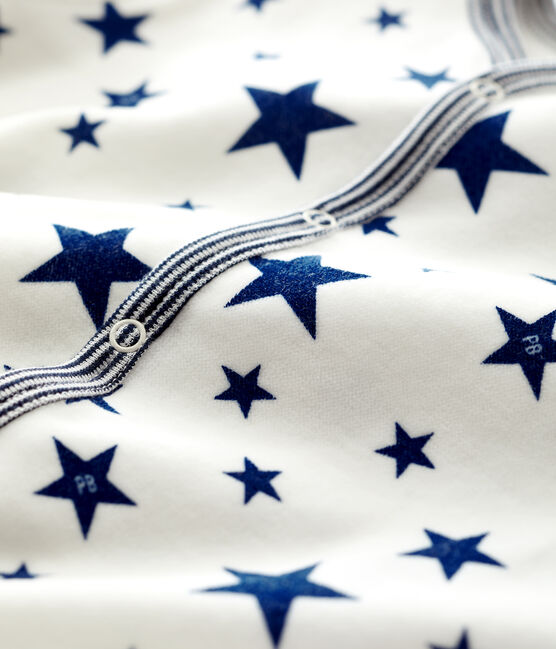 Tutina pigiama bebè a stelle blu in ciniglia bianco MARSHMALLOW/blu MEDIEVAL