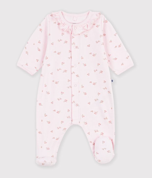 Pigiama in ciniglia con colletto e stampa a fiori neonata rosa/multicolore