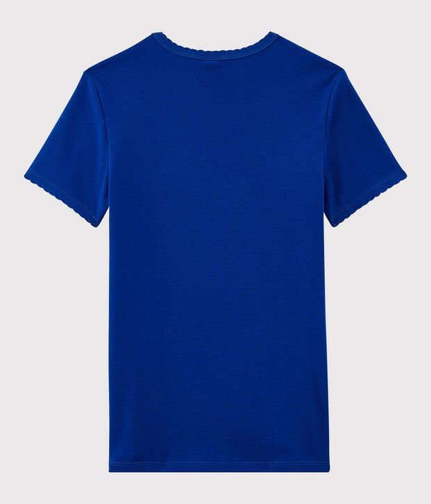 T-shirt girocollo iconica in cotone Donna blu