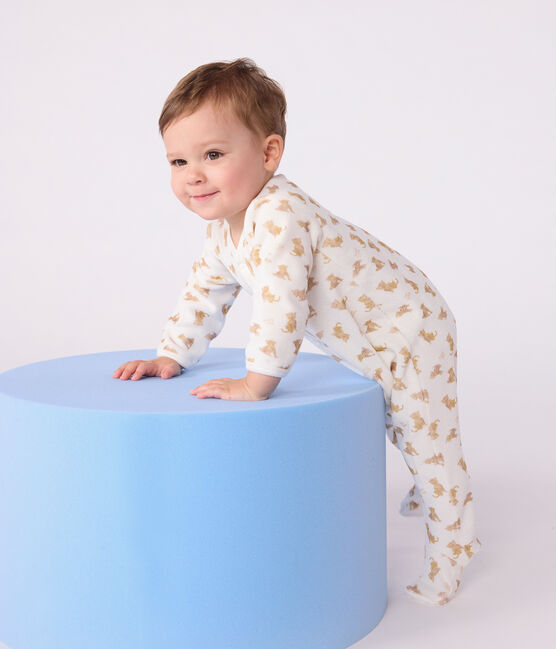 Pigiama in ciniglia con stampa di leopardi neonato bianco MARSHMALLOW/bianco MULTICO