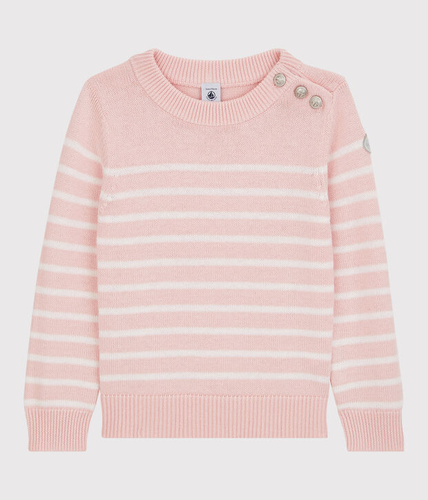 Pullover bambina in lana e cotone rosa/bianco