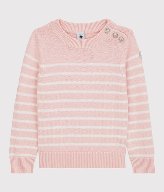 Pullover bambina in lana e cotone rosa MINOIS/bianco MARSHMALLOW