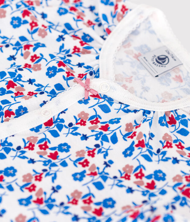 Tutina corta in cotone a fiori neonato bianco/multicolore