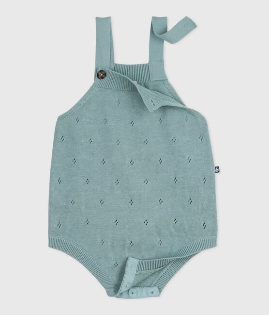 Pagliaccetto neonato in maglia a punto legaccio con spalline verde PAUL
