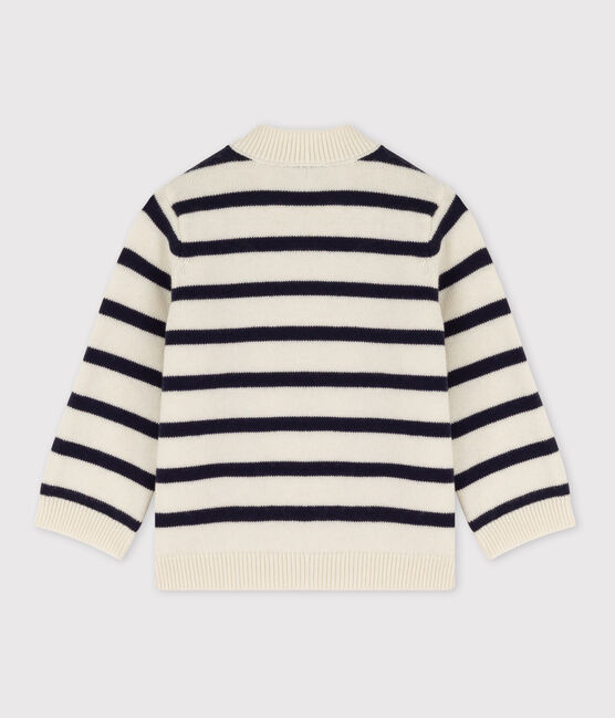 Maglione a righe marinière, in lana e cotone per neonati bianco MARSHMALLOW/blu SMOKING