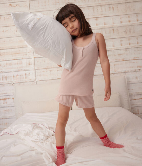 Pigiama shorts e canotta a tinta unita in cotone e lyocell bambino rosa SALINE