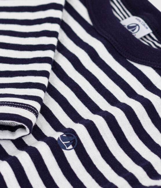 T-shirt a maniche lunghe in cotone a righe bambino blu SOIR/ MILK