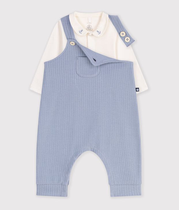 Set salopette e body con colletto in cotone tinta unita neonato POLAIRE