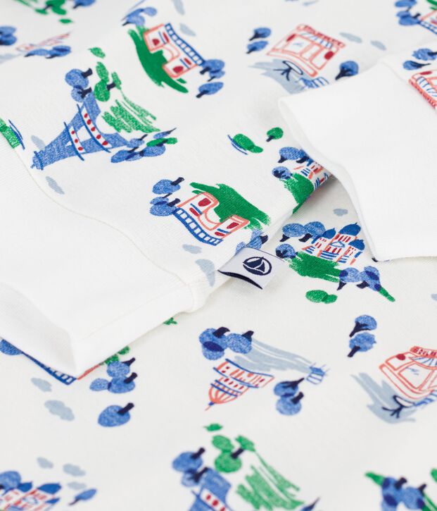 Pigiama in cotone stampato Parigi donna bianco/multicolore