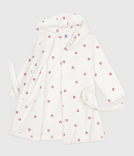 Accappatoio bambina in spugna di cotone con cuori ricamati bianco MARSHMALLOW/rosso TERKUIT