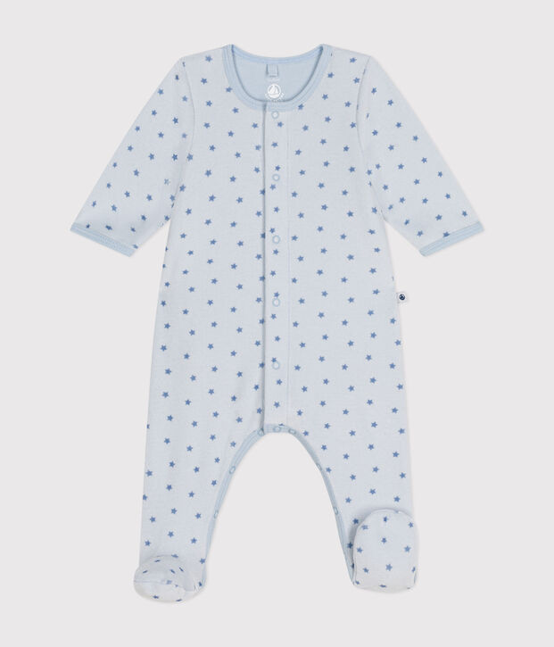 Bodyjama con stampa a stelline in velluto neonato blu/blu