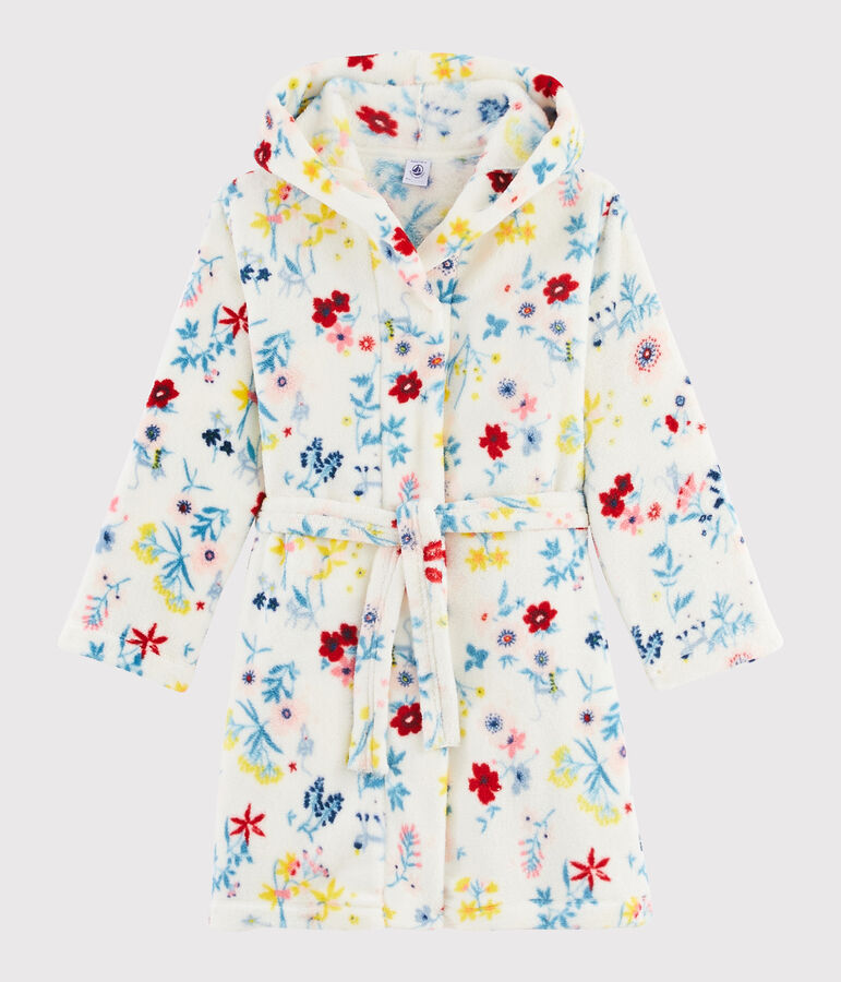 Vestaglia a fiori in pile da bambina bianco/multicolore