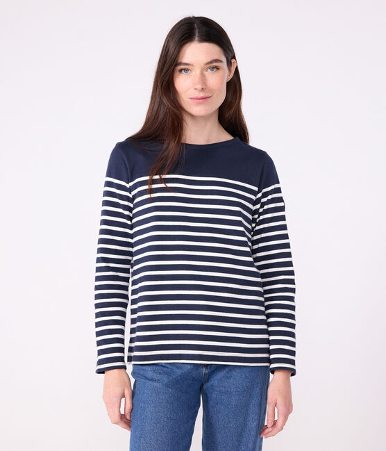 Marinière a maniche lunghe in cotone donna blu SMOKING/bianco MARSHMALLOW
