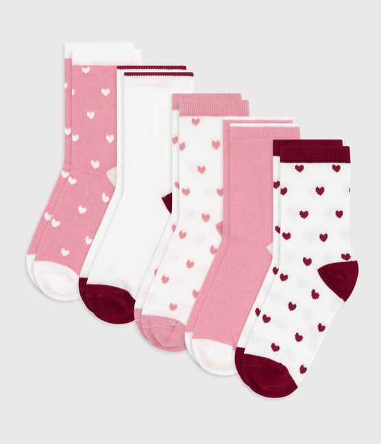 5 paia di calzini in cotone tinta unita con stampa a cuori bambina variante 1