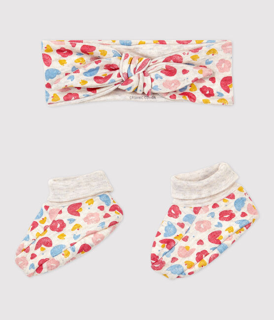 Confezione fascia e babbucce bebè femmina a fiori in cotone biologico variante 1