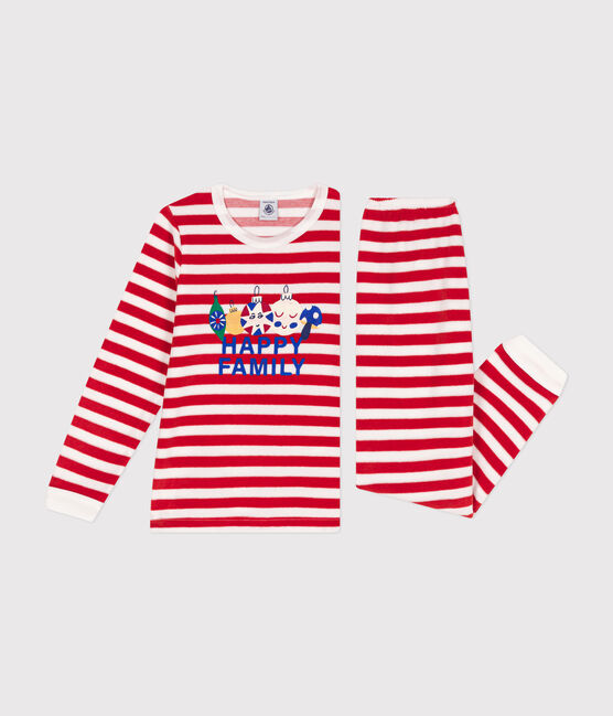 Pigiama a righe in velluto bambino  rosso AURORA/ MARSHMALLOW