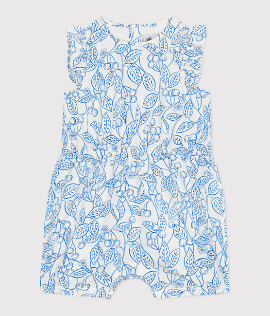 Tutina corta senza maniche in cotone con ciliegie blu stampate neonato blu MARSHMALLOW/ PORCELANA