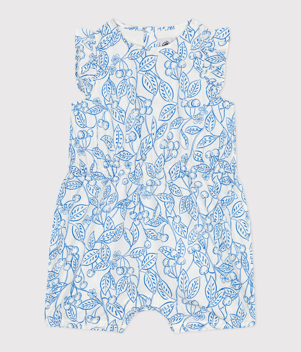 Tutina corta senza maniche in cotone con ciliegie blu stampate neonato blu/blu