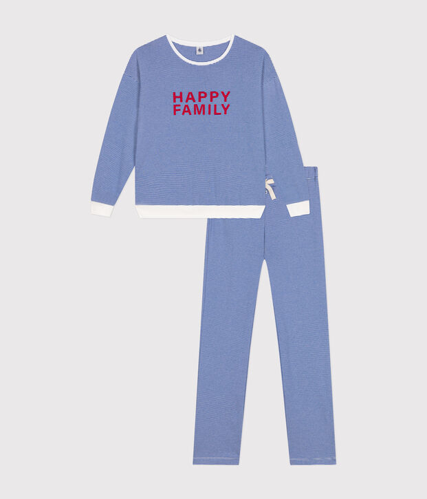 Pigiama donna in cotone a righe blu/bianco