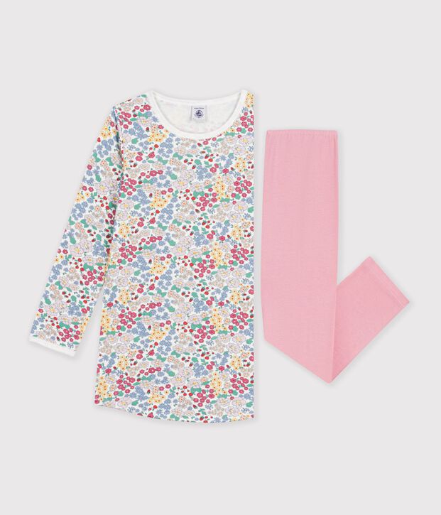 Camicia da notte e leggings bambina in tubique a fiori rosa/multicolore