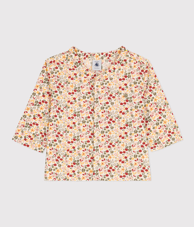 Camicia beb&egrave; fantasia in popeline ecru/multicolore