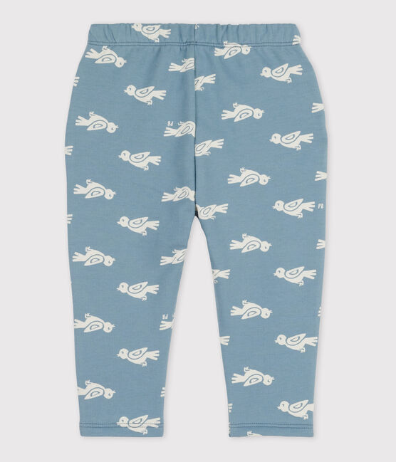Pantaloni bebè in tessuto felpato fantasia blu ROVER/bianco MARSHMALLOW