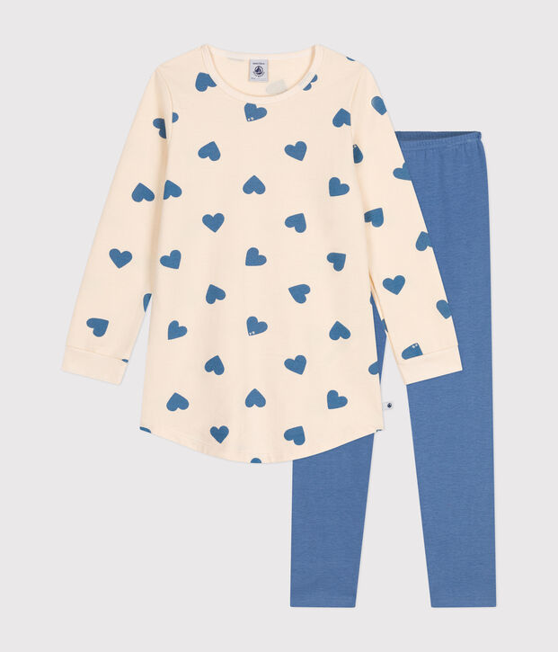 Camicia da notte in tessuto felpato spazzolato con cuoricini stampati bambino blu/ecru