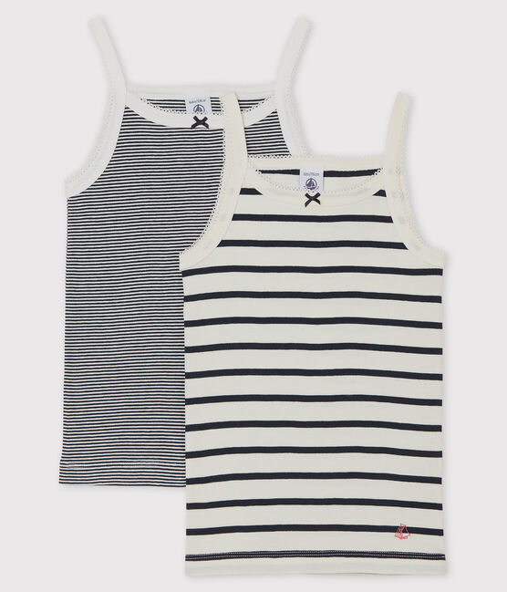 Confezione da 2 canottiere bambina con spalline a righe in cotone biologico variante 1