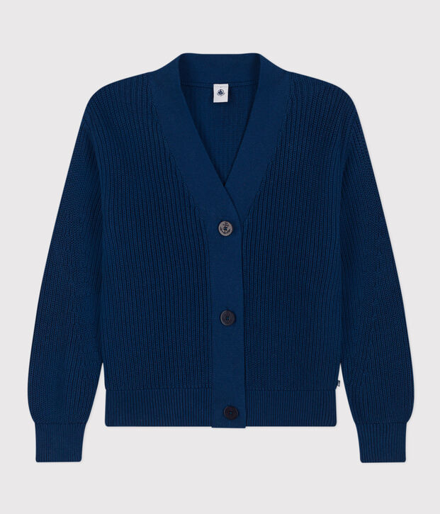 Cardigan a costa inglese in cotone Donna blu