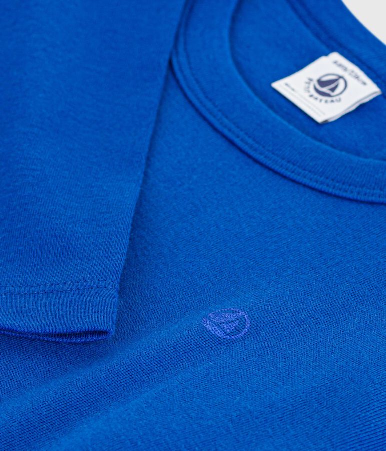 T-shirt a maniche lunghe in cotone tinta unita bambino blu