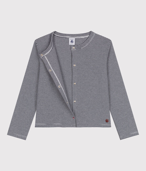 Cardigan in cotone a righe bambina blu SMOKING/bianco MARSHMALLOW