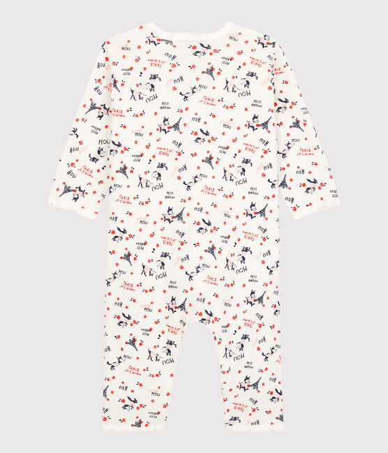 Tutina pigiama bebè Parigi in cotone biologico bianco MARSHMALLOW/bianco MULTICO