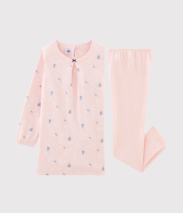 Camicia da notte a manica lunga con fantasia pinguino bambina in jersey double face rosa/multicolore