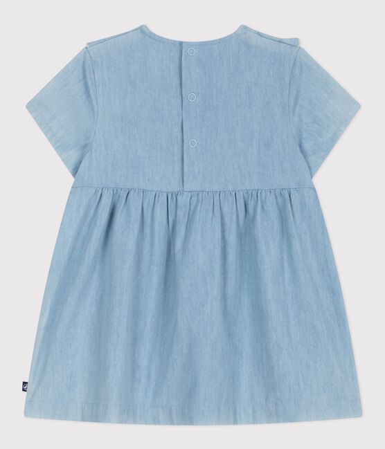 Abito a maniche corte in chambray di cotone con cuori ricamati neonata blu BLEU CLAIR