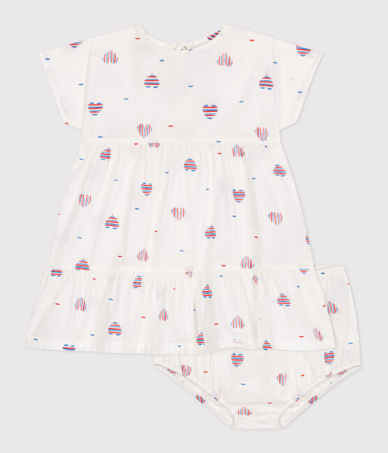 Abito neonata a maniche corte in cotone e bloomer con stampa a cuori bianco AVALANCHE/ MULTICO