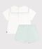Completo neonato 2 pezzi in misto cotone/lino con top con colletto alla marinara bianco/blu
