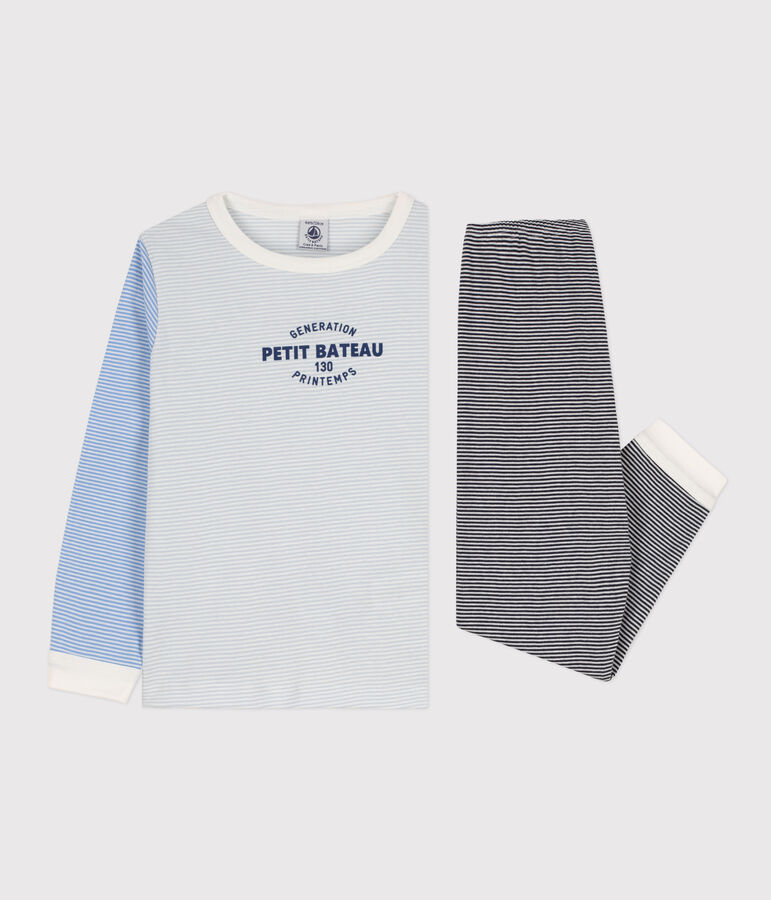 Pigiama millerighe tricolore in cotone unisex blu/multicolore