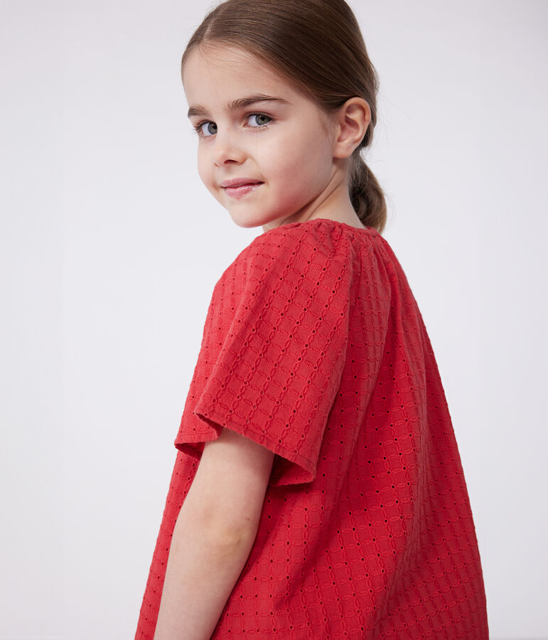 Blusa a maniche corte in cotone con motivo a fiori bambina rosso