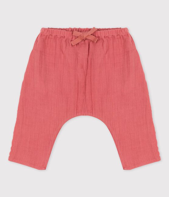 Pantaloni bebè alla turca in garza di cotone biologico tinta unita rosa PAPAYE
