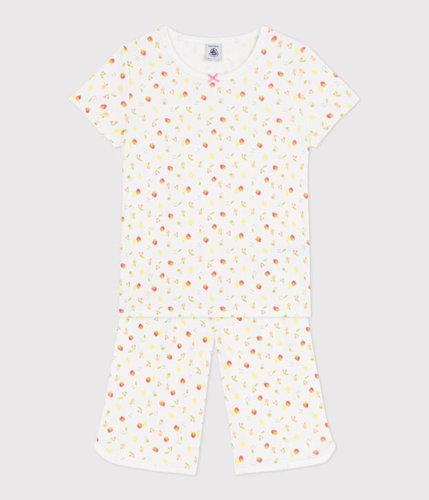 Pigiama capri in cotone con stampa di frutti bambino bianco/multicolore