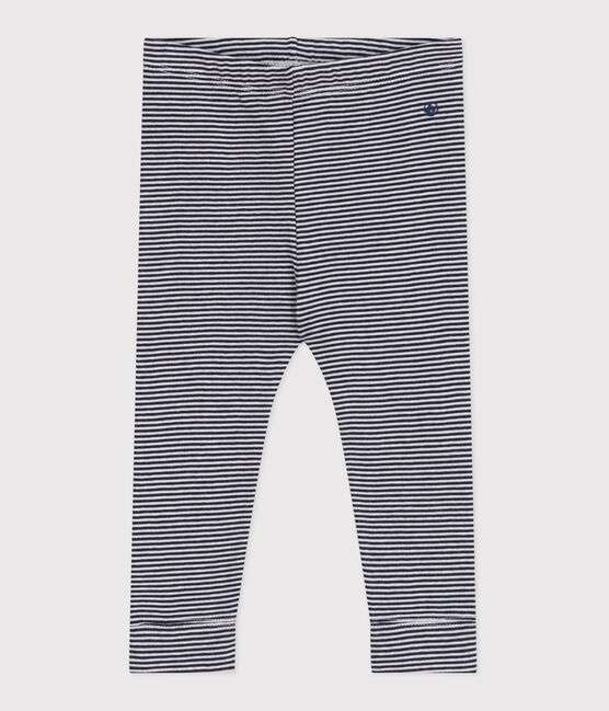 Leggins in cotone con stampa millerighe neonato blu SMOKING/bianco MARSHMALLOW